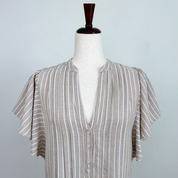 Ann Taylor LOFT Coastal Stripe Flutter Sleeve Pintuck Pleated Mini Dress XS - Picture 5 of 10